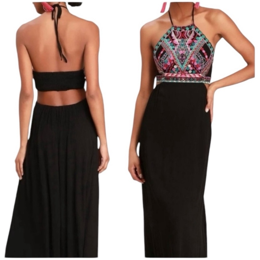 NWT Lulus Embroidery Halter Maxi Dress